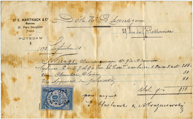 Gro&szlig;es Hufeisen-Mikroskop Hartnack & Prazmowski #12498: Originale Rechnung