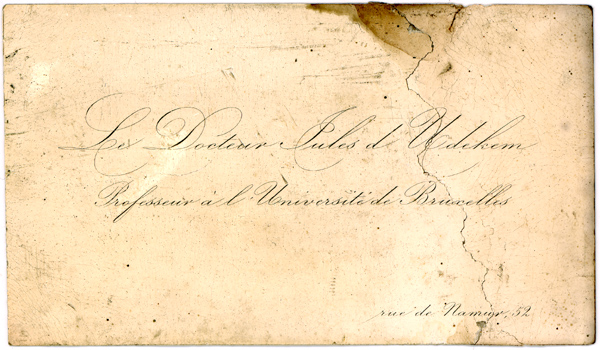 Visitenkarte Jules D'Udekem - Besitzer des Mikroskops Hartnack #4815