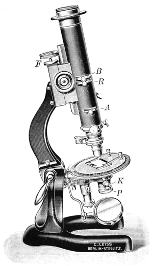 Petrographisches Mikroskop von Carl Leiss Berlin-Steglitz. Abb. aus: C. Leiss: Die modernen optischen Me&szlig;instrumente des Kristallographen und Petrographen / Ihre Beschreibung und Justierung; Jena 1925 