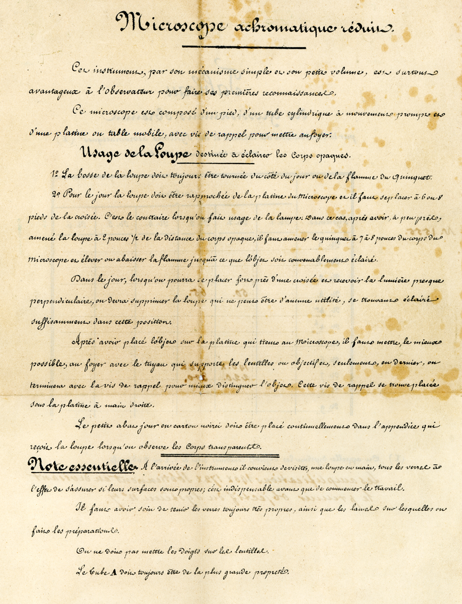 Scan der Beschreibung f&uuml;r Oberhaeuser-Mikroskop Nr. 1555