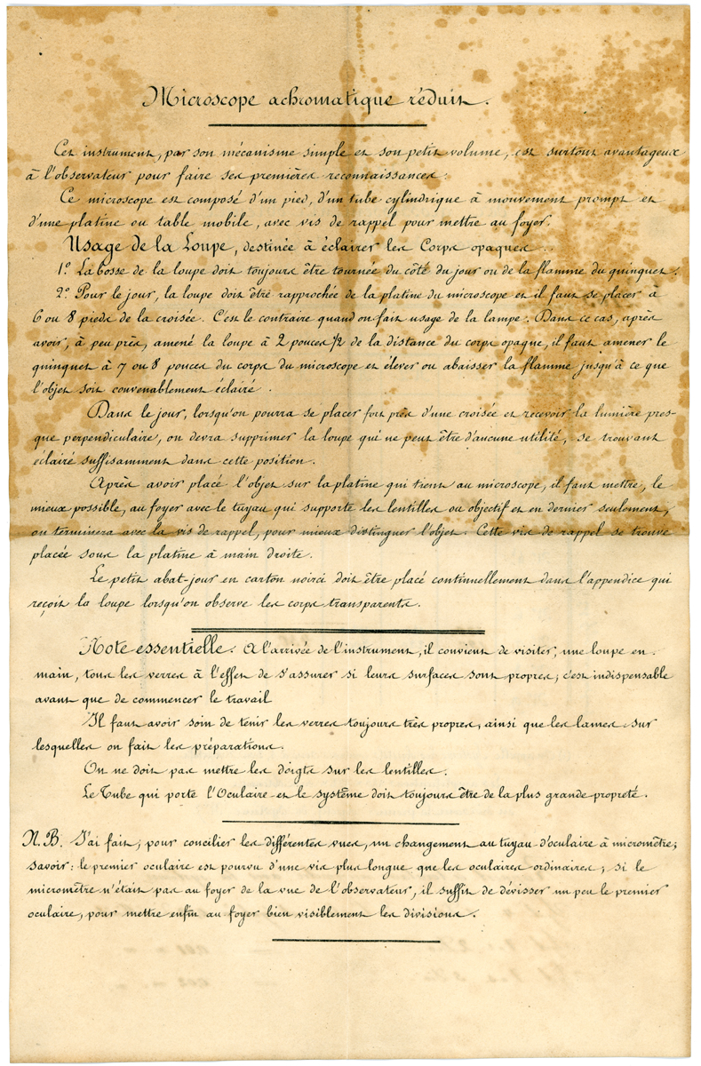 Scan der Beschreibung f&uuml;r Oberhaeuser-Mikroskop Nr. 2165