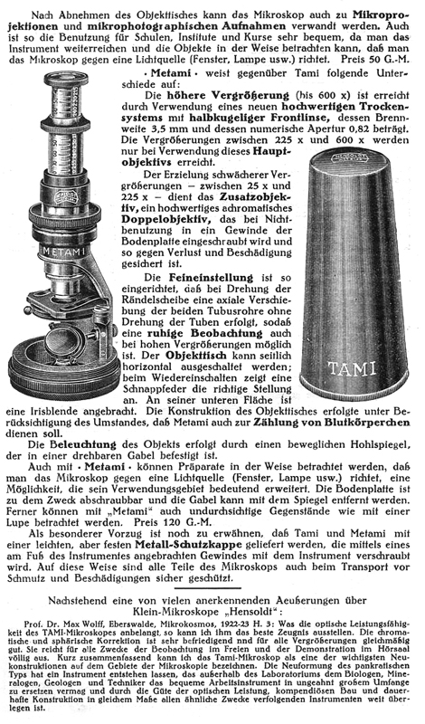 Hensoldt Tami und Metami aus: Mikroskopie f&uuml;r Naturfreunde (2) 1924