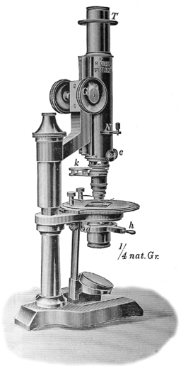 Mikroskop R. Fuess Berlin Steglitz, Stativ IV; Abb. aus: R. Fuess mechanisch-optische Werkst&auml;tten Steglitz bei Berlin Abteilung I.: Optische Instrumente; Liste No. 38 (III. Auflage); Steglitz 1907 