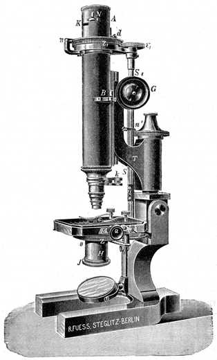 Mikroskop R. Fuess Berlin Steglitz, Stativ VIIa; Abb. aus: C. Leiss: Ueber neuere Instrumente und Vorrichtungen f&uuml;r petrographische und krystallographische Untersuchungen / Mittheilungen aus der R. Fuess'schen Werkst&auml;tte in Steglitz bei Berlin; Separat-Abdruck aus dem Neuen Jahrbuch f&uuml;r Mineralogie, Geologie und Palaeontologie. Beil.-Bd. X.; November 1895