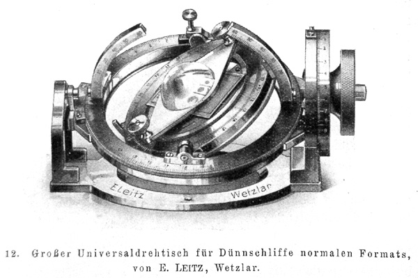 Universaldrehtisch UT4 von Leitz. Abb. aus: Max Berek: Mikroskopische Mineralbestimmung mit Hilfe der Universaldrehtischmethoden; Verlag von Gebr&uuml;der Borntraeger; Berlin 1924 