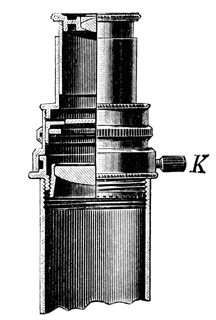 Carl Zeiss Jena: Irisblendenokular von 1902. Abb. aus: Carl Zeiss Jena, Optische Werkst&auml;tte: Mikroskope und mikroskopische Hilfsapparate; 32. Ausgabe; Jena 1902