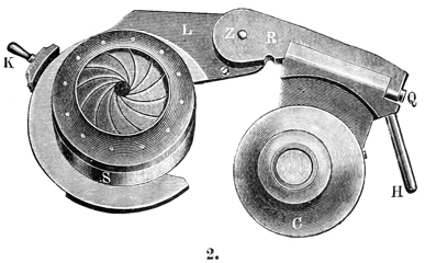 Beleuchtungsapparat. Abb. aus: S. Czapski: Beleuchtungsapparat mit herausklappbarem Condensor und Iris-Cylinderblendung. Mittheilungen aus der Optischen Werkst&auml;tte von Carl Zeiss in Jena. Zeitschrift f&uuml;r wissenschaftliche Mikroskopie XI (4), 1894: 433-440