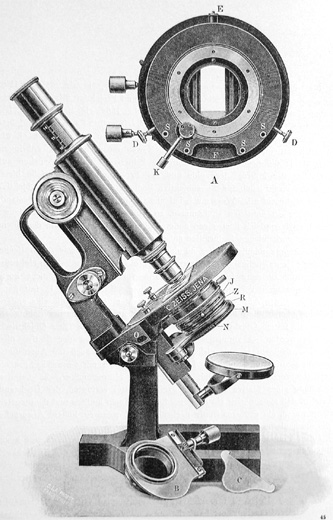 Zeiss Stativ III; Abbildung aus: Stativ III.; Neues erg&auml;nzbares Mikroskopstativ mit der Mikrometerbewegung nach M. Berger; Carl Zeiss, Jena; M.93.I.05.3000d.; 1904 